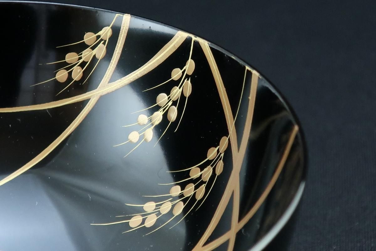 京都象彦 稲穂蒔絵椀 五客組 / Kyoto 'Zohiko' Black-lacquered 京都象彦 稲穂蒔絵椀 五客組 / Kyoto 'Zohiko' Black-lacquered