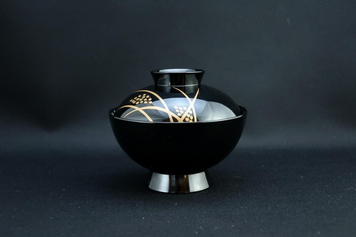 京都象彦 稲穂蒔絵椀 五客組 / Kyoto 'Zohiko' Black-lacquered 京都象彦 稲穂蒔絵椀 五客組 / Kyoto 'Zohiko' Black-lacquered