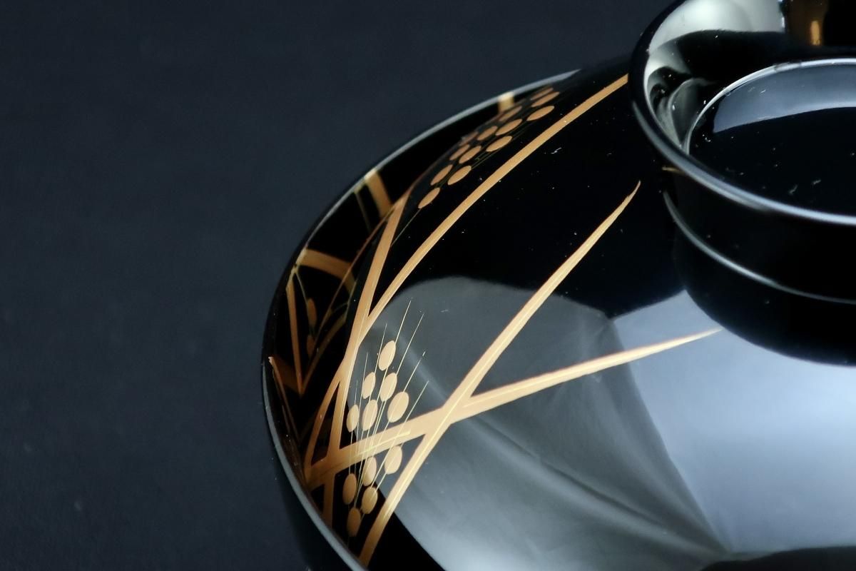 京都象彦 稲穂蒔絵椀 五客組 / Kyoto 'Zohiko' Black-lacquered 京都象彦 稲穂蒔絵椀 五客組 / Kyoto 'Zohiko' Black-lacquered