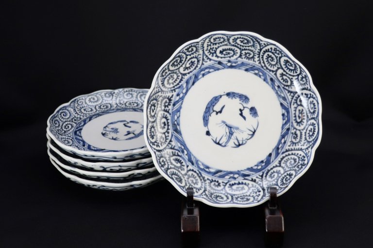 Τʸϻ / Imari Blue & White Plates with the pattern of 'Takokarakusa'. set of 5