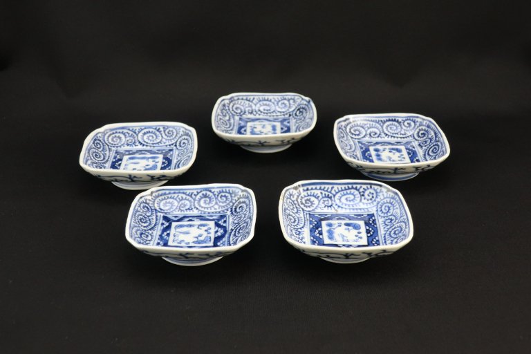 ΤʸѾ  / Imari Small Square Blue & White Plates   set of 5