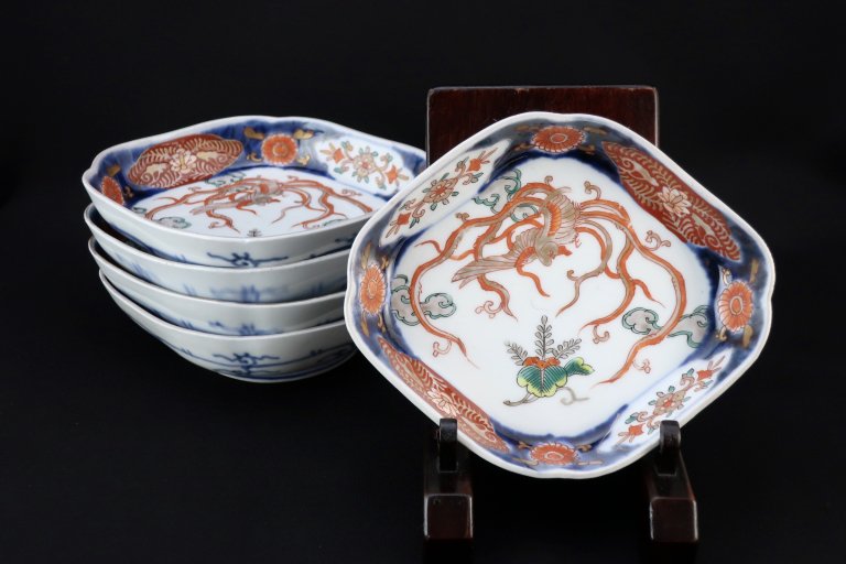 Τ˱ʸɩ / Imari Diamond-shaped Polychrome Plates with the picture of Phoenixes  set of 5