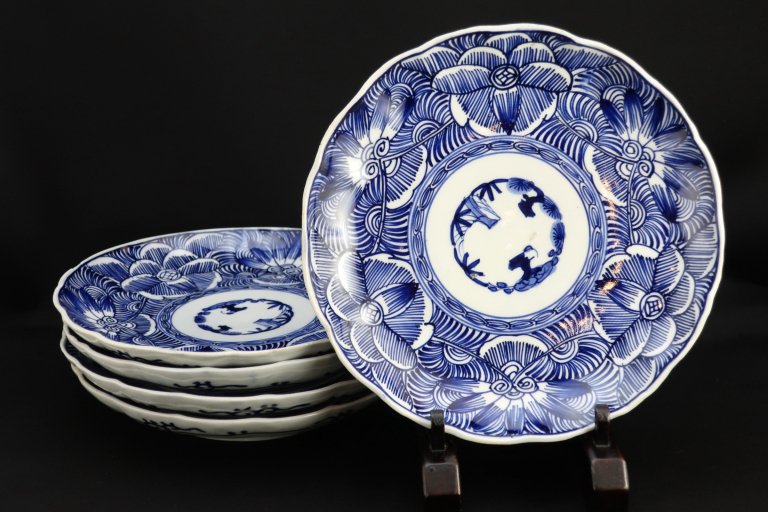 伊万里ベロ藍線描染付七寸皿　五枚組 / Imari Blue & White Plates  set of 5