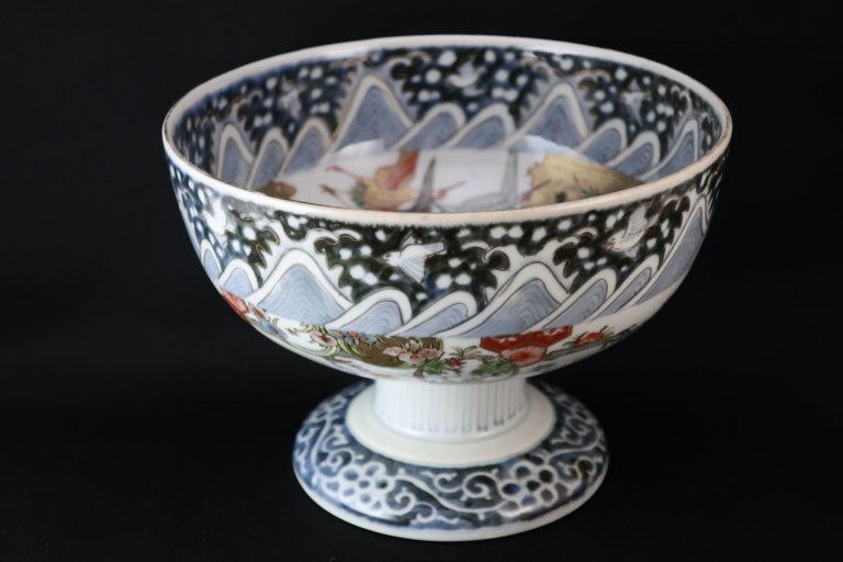 伊万里色絵鶴鳳凰浪千鳥文大盃洗 / Imari Large Polychrome 'Haisen' Sake Cup Washing Bowl
