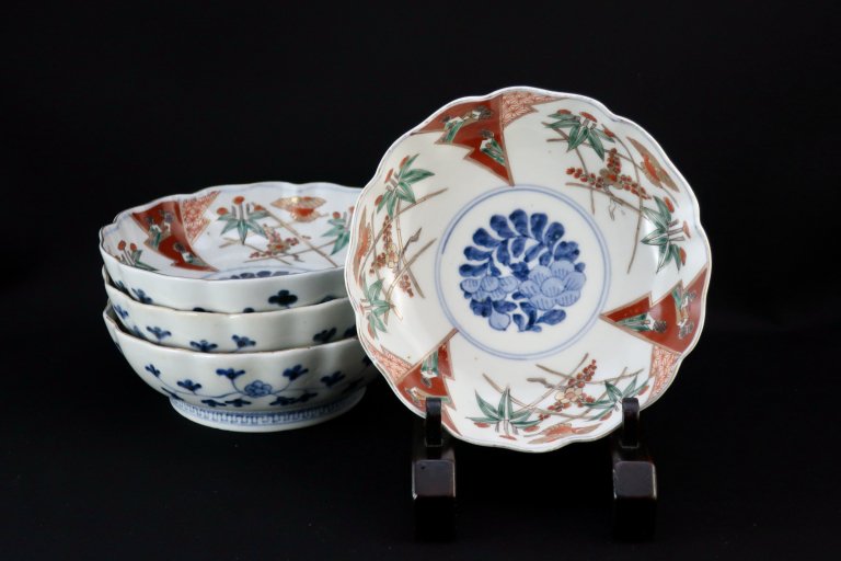 伊万里色絵竹雀文なます皿　四枚組 / Imari Polychrome 'Namasu' Bowls  set of 5