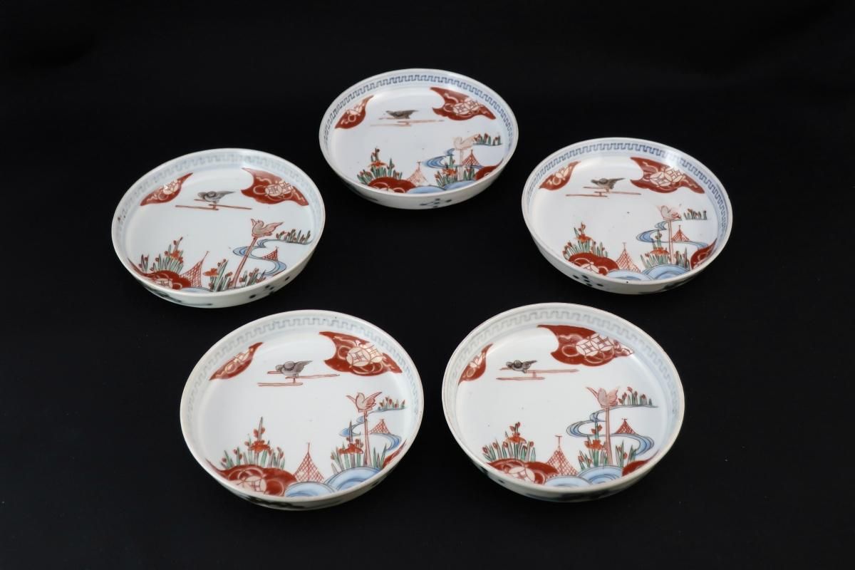 伊万里色絵花鳥文四寸皿 五枚組 / Imari Small Polychrome Plates set