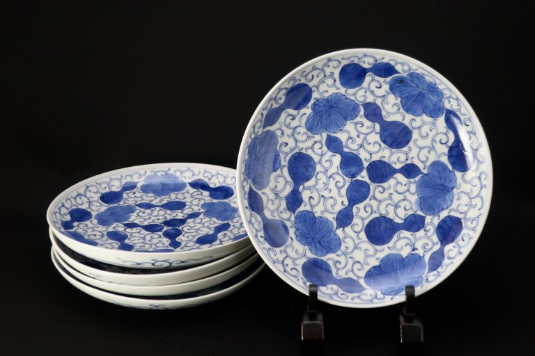 Τɻýʸϻ / Imari Blue & White Plates with the pattern of Gourds and Vines  set of 5