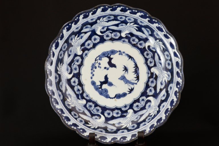 Τιʸܻ / Imari Large Blue & White Plate with the picture of Cranes & Pine