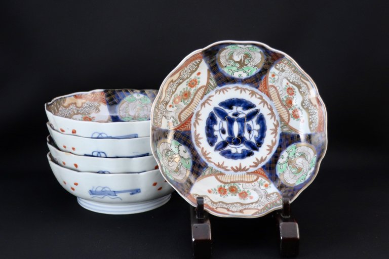 伊万里色絵花鳥文大なます皿　五枚組 / Imari Large Polychrome 'Namasu' Bowls  set of 5