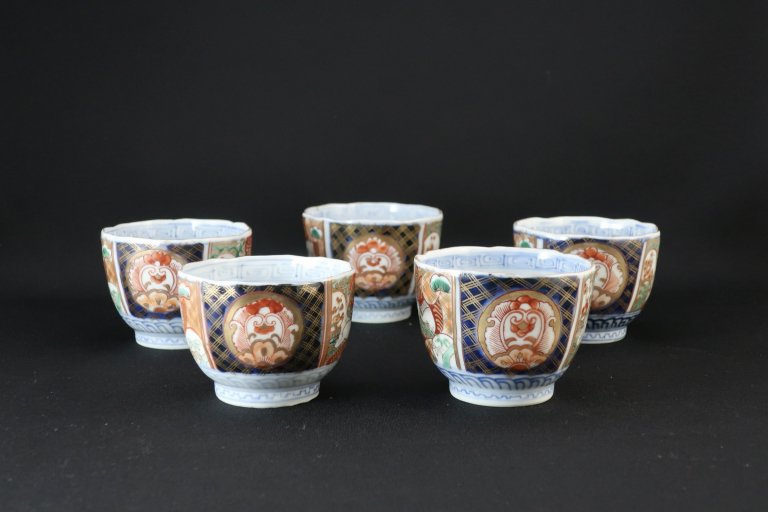 伊万里色絵鶴文向付　五客組 / Imari Polychrome 'Mukoduke' Cups with the picture of Cranes  set of 5