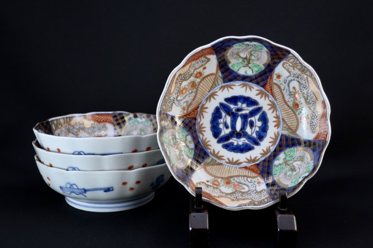 伊万里色絵花鳥文大なます皿　四枚組 / Imari Large Polychrome 'Namasu' Bowls  set of 4