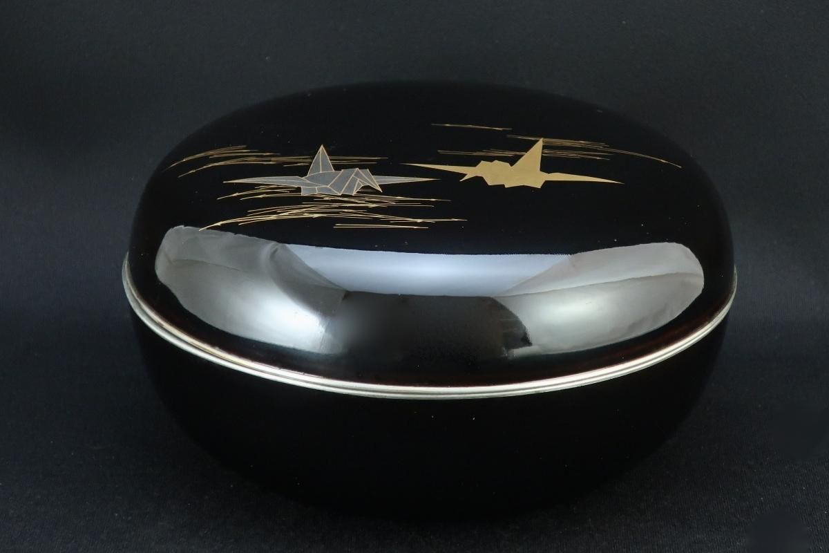 「折鶴＆松」朱漆小膳 20客 アンティーク 小皿 漆器 日本製 蒔絵入り 大正昭和頃 鳳凰菱形小皿