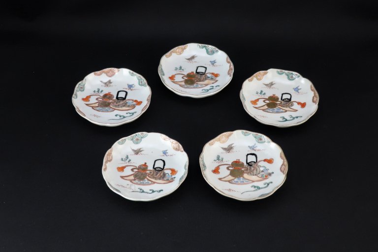 ΤɻýʸƦ / Imari Small Polychrome Plates with the picture of Gourd and Basket  set of 5