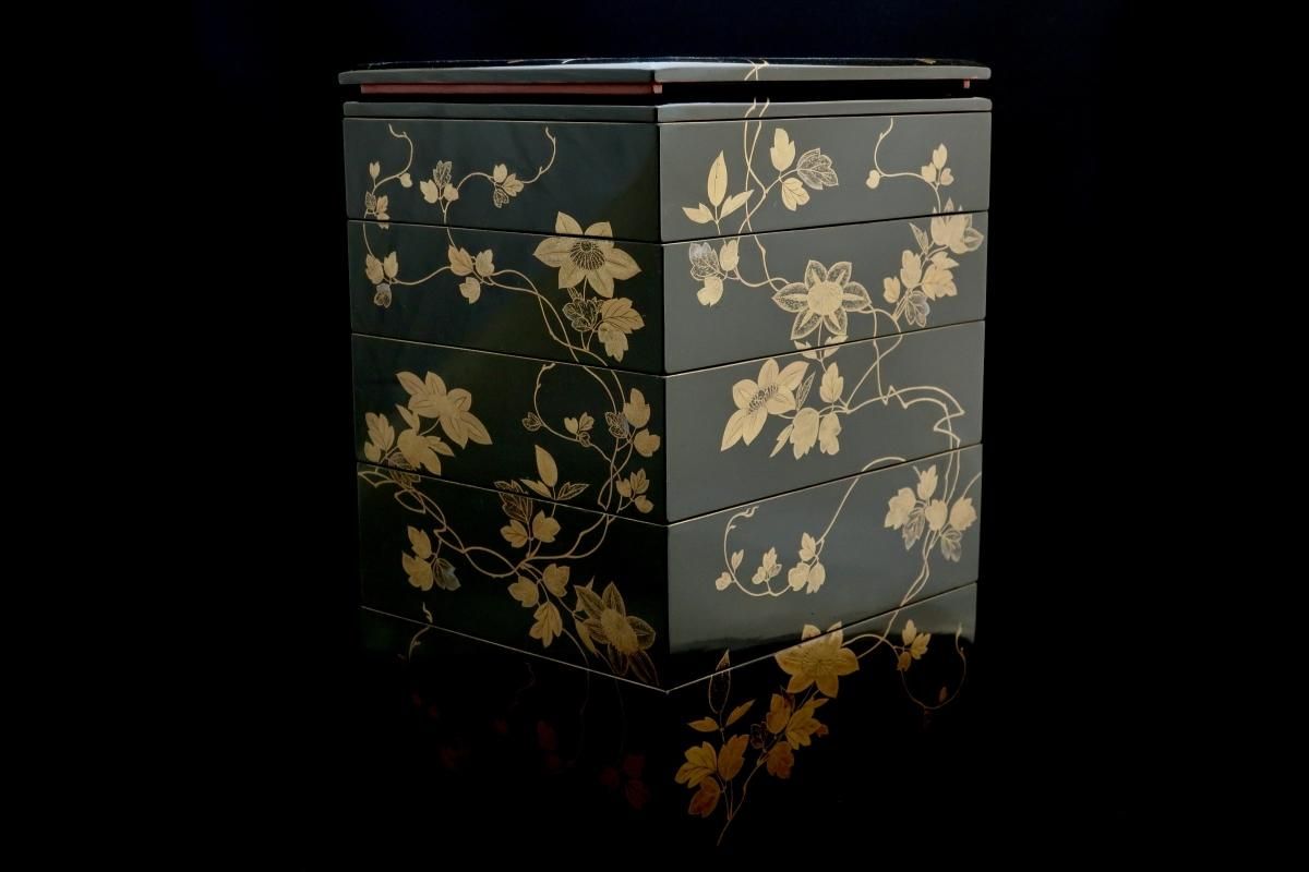 黒糸目独樂つなぎ蒔絵 食籠 即中斎書付 美術品・アンティーク