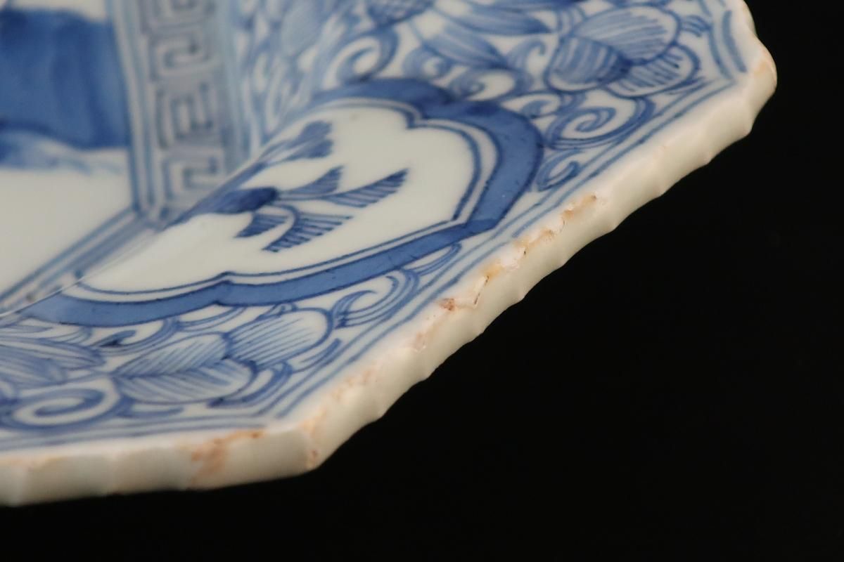 伊万里線描染付兎文隅切角皿 / Imari Large Square Blue & White