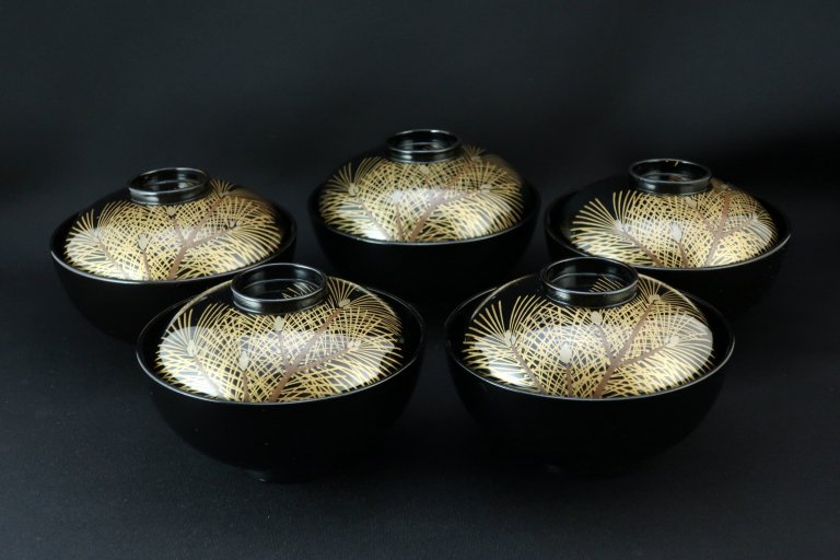 ɾʪС޵ / Black-lacquered Soup Bowls with Lids  se of 5