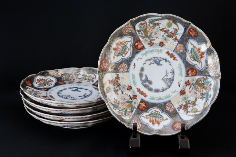 ΤȾʸ / Imari Polychrome Plates with the picture of Quails  set of 5