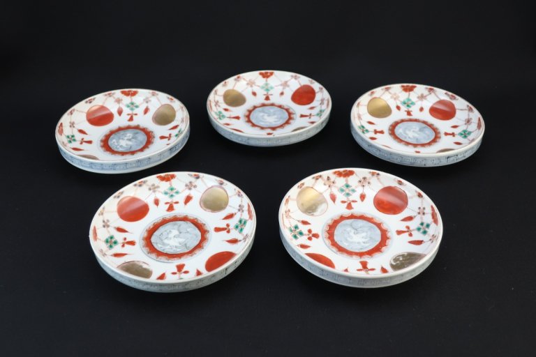 Τִʸ / Imari Small Polychrome Plates with the pattern of 'Yoraku'  set of 5