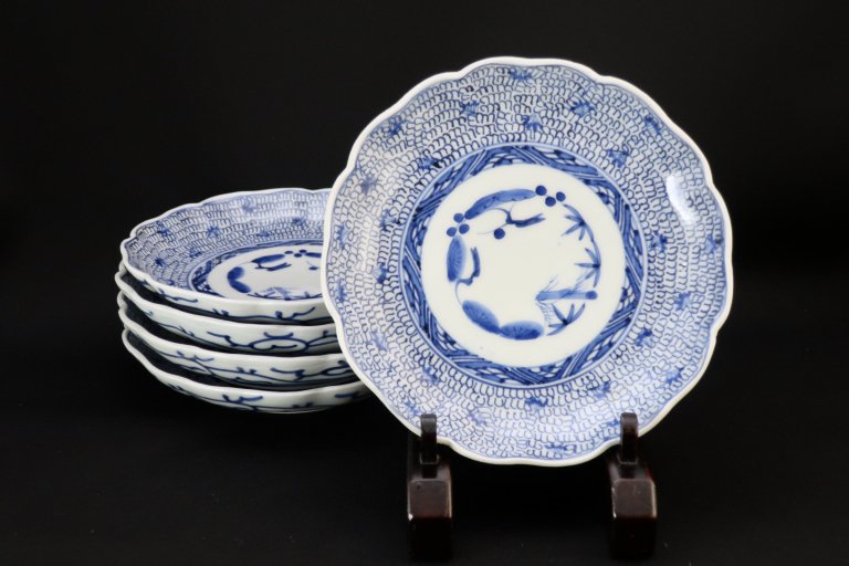 Τʸϻ / Imari Blue & White Plates with the pattern of 'Mijinkarakusa'  set of 5