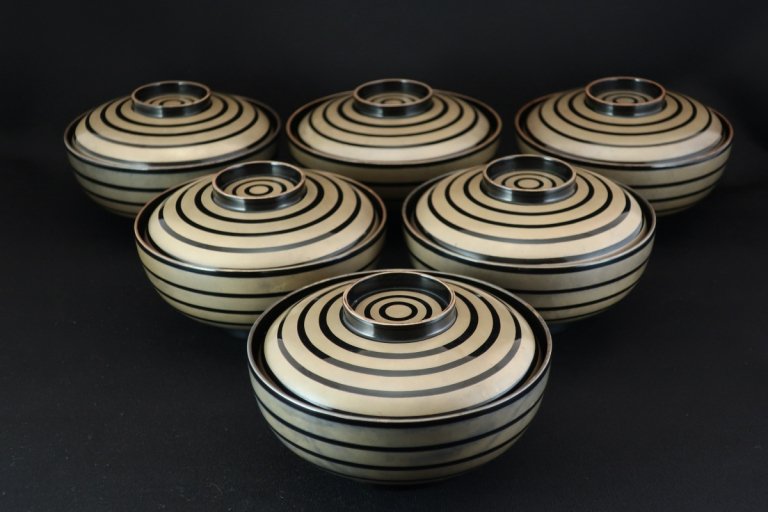 ɶʪСϻ / Black-lacquered Soup Bowls with Silver 'Makie' Lines  set of 6