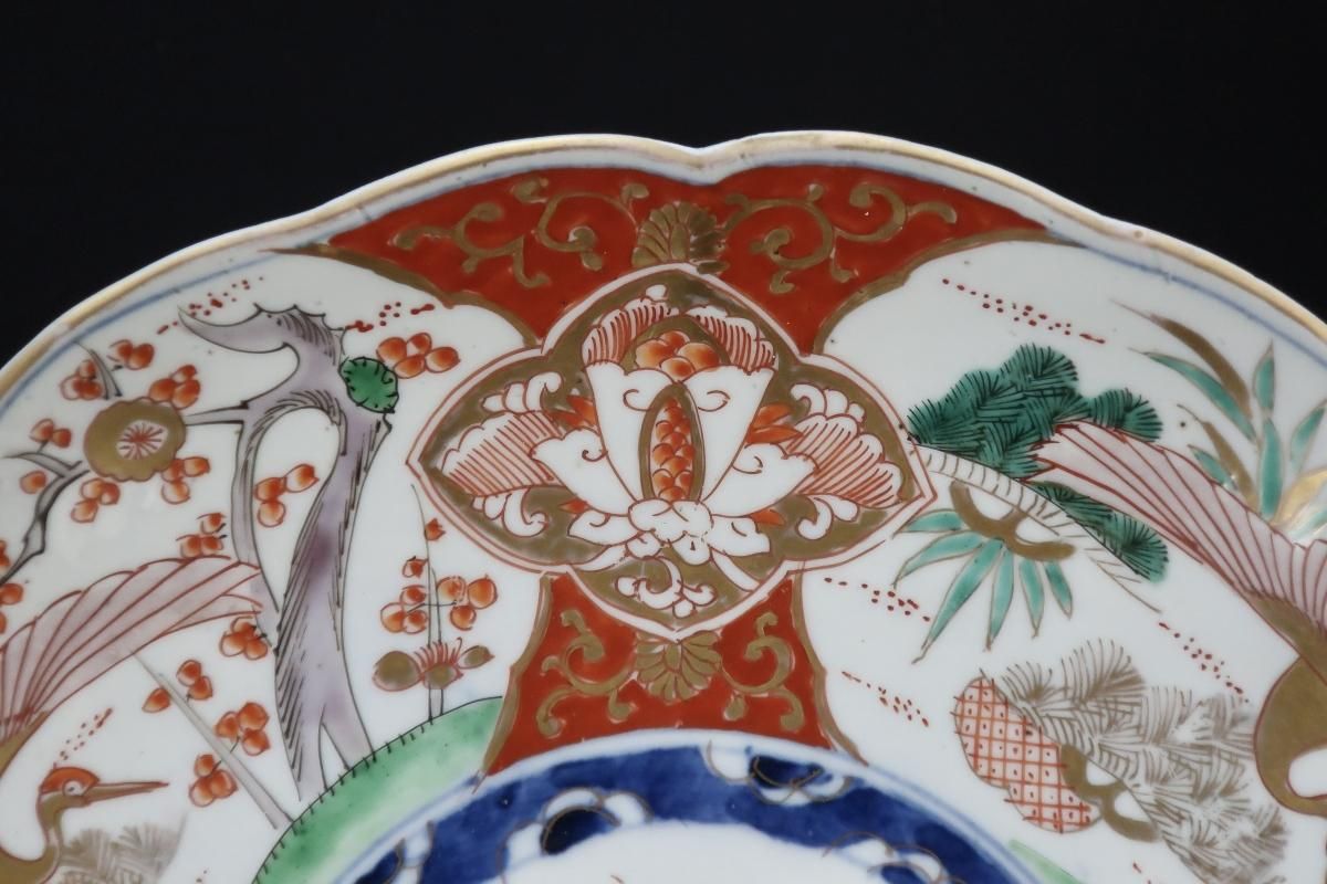 古伊万里　伊万里　色絵　金襴手　明治　なます皿　梅の図　松竹梅　輪華皿　５客 fit=scale-down,w=1200