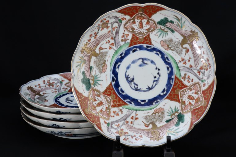 ΤιʸȬ / Imari Polychrome Plates with the picture of Cranes  set of 5