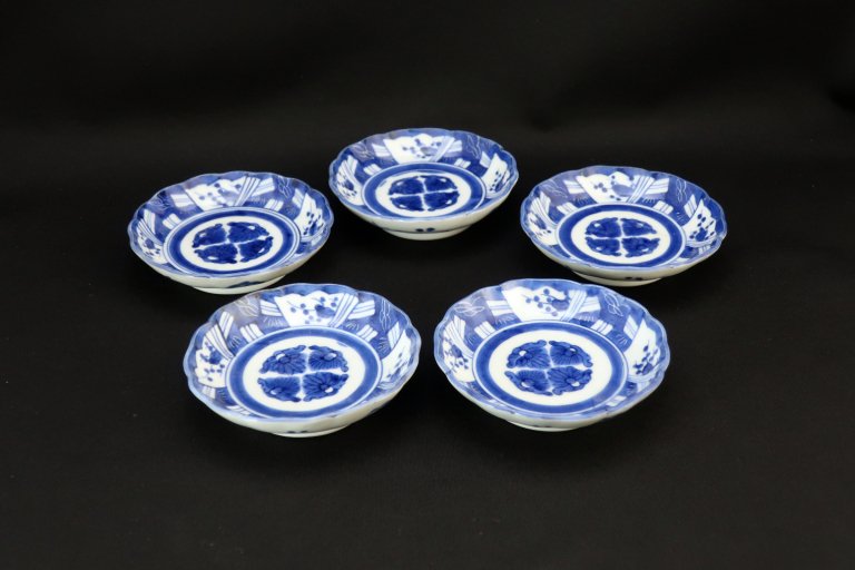 Τ߲ʸ / Imari Small Blue & White Plates with the picture of Fans  set of 5