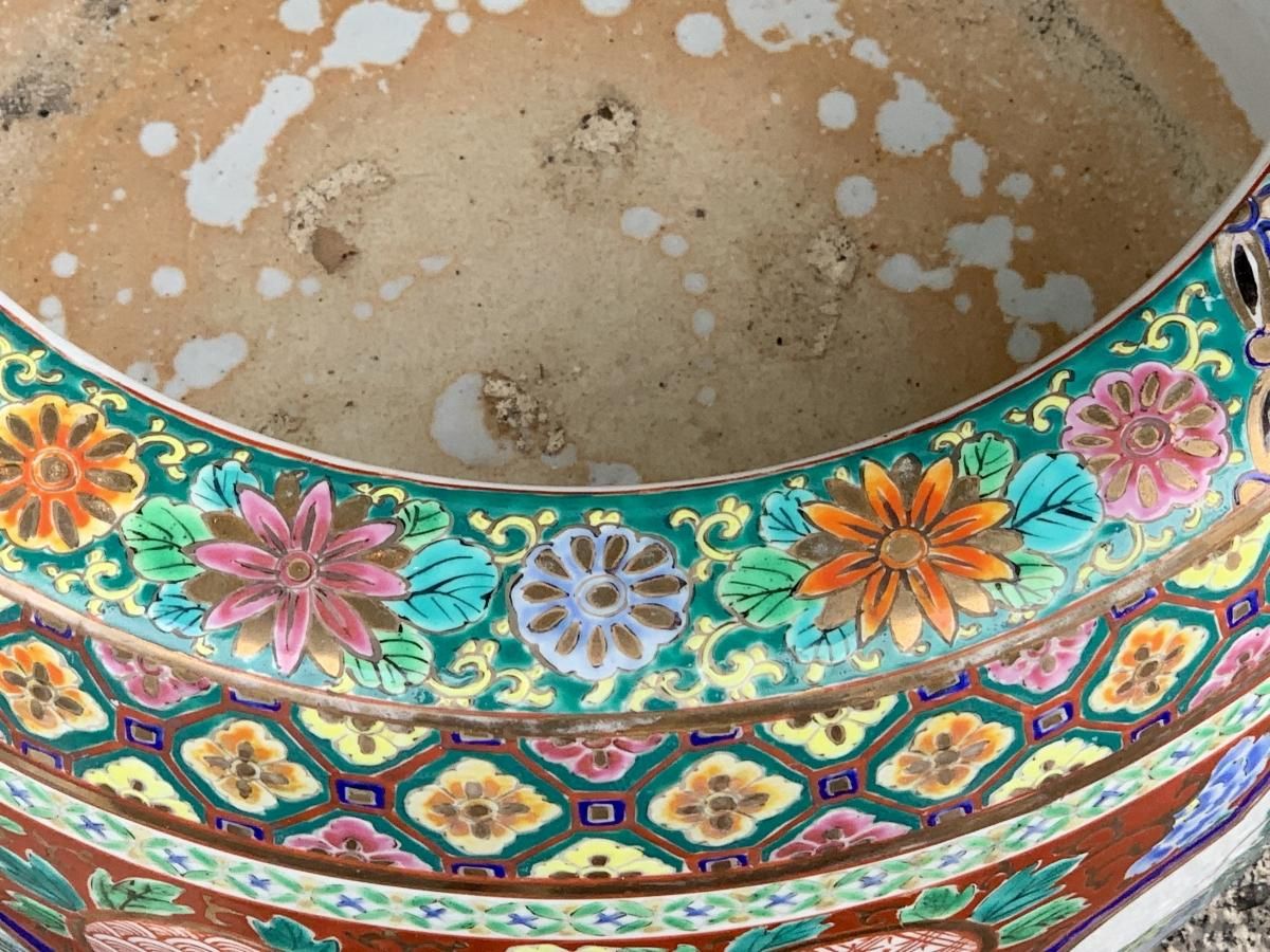 極上絵付け！　明治〜大正期　伊万里焼　十錦手　色絵火鉢　五徳付き 伊万里 色絵 十錦手 火鉢 - 生活骨董と古布のアンティーク