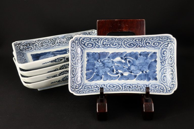 ΤðʸĹ / Imari Rectangular Blue & White Plates  set of 5