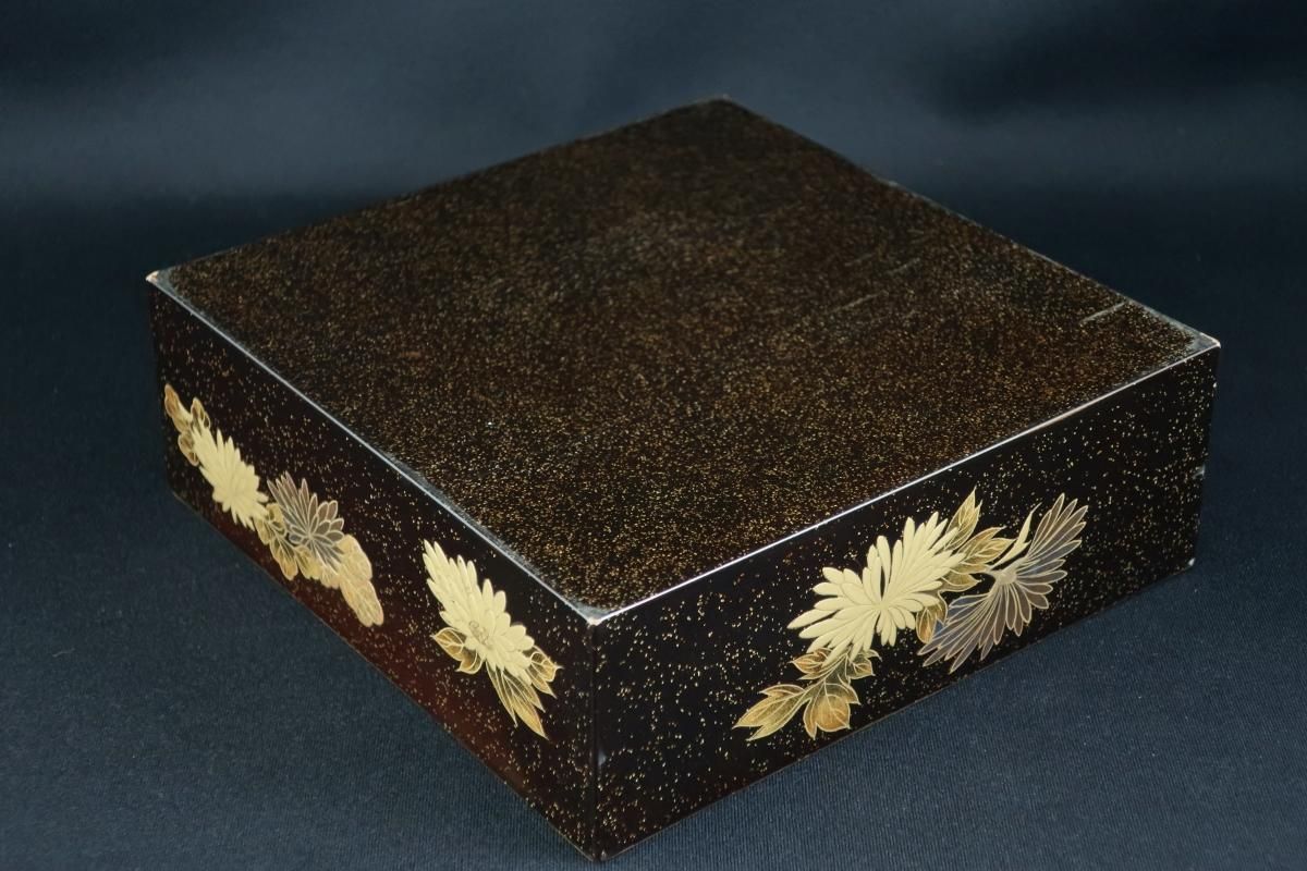 MA6 木製漆器 草花金蒔絵 黒塗 長方盆 大小一組 木箱入 切金 梨地 菊 kodawari-zakka_3191113203