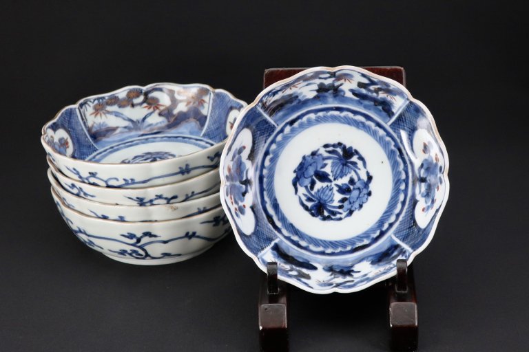 伊万里染付草花文なます皿　五枚組 / Imari Blue & White 'Namasu' Bowls  set of 5