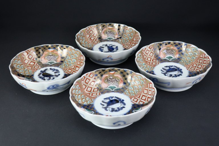 伊万里色絵菱形青海波文なます皿　四枚組 / Imari Polychrome 'Namasu' Bowls  set of 4