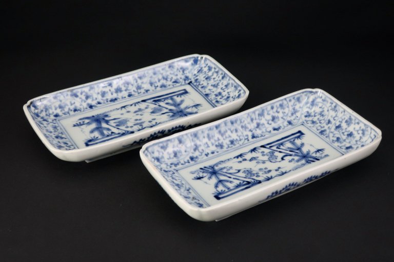 ΤղʸĹ / Imari Rectangular Blue & White Plates  set of 2