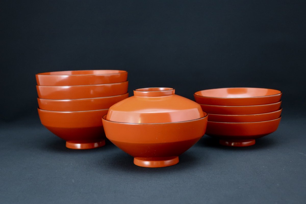 輪島塗洗朱縁黒吸物椀 五客組 / Wajima Red-lacquered Soup Bowls with 