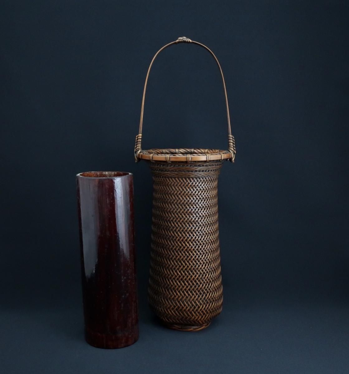透し網代編手付花籠 鳥居 一峯 (1930〜2011)作 / Bamboo Flower