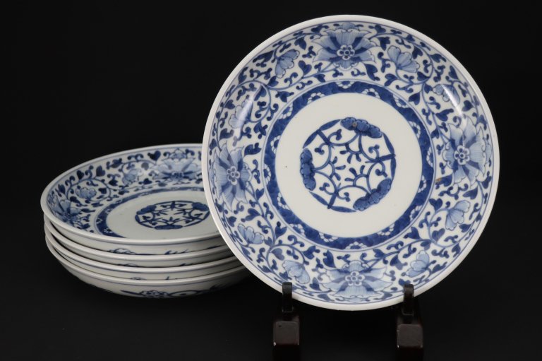 伊万里染付花唐草文七寸皿　五枚組 / Imari Blue & White Plates  set of 5