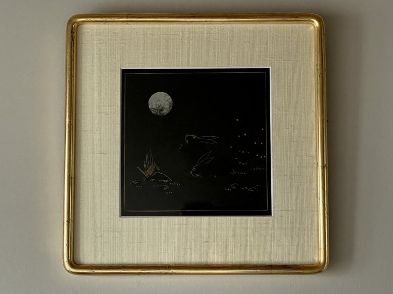 ۡ / Frame of Black-lacquered 'Makie' picture of Moon and Rabbits