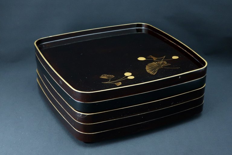 ֿѼ / Black-lacquered Trays with 'Makie' picture  set of 5