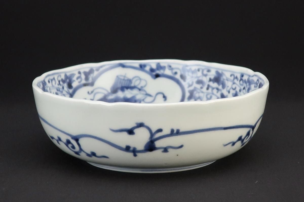 伊万里染付萩唐草窓絵文なます皿 五客組 / Imari Blue & White