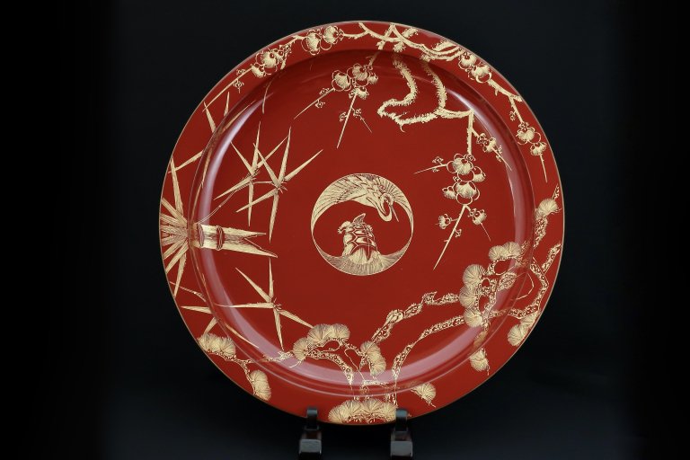 ᵵ⼬绮 / Red-lacquered Large Plate with Gold 'Chinkin Makie' picture