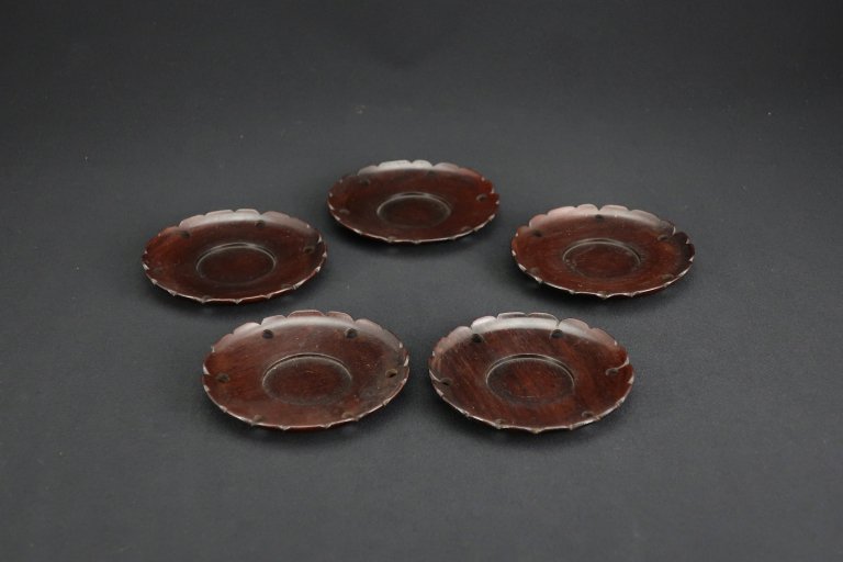 η뾽񡡸 / Rosewood Snow-flake-shaped Tea Cup Saucer  set of 5