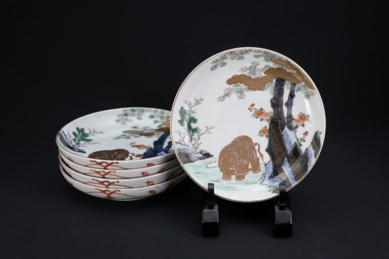 Τݤο޸ / Imari Polychrome Plates with the picture of Elephant  set of 5