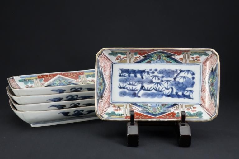 ΤɩʸĹ / Imari Rectangular Polychrome Plates  set of 5