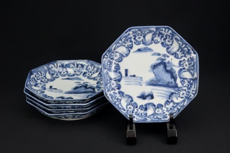 ΤպʸϻȬѻ / Imari Octagonal Blue & White Plates  set of 5