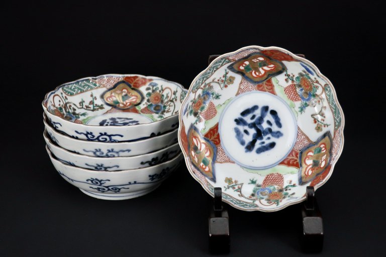 ΤƵȾʸʤޤ / Imari Polychrome 'Namasu' Bowls with the picture of Flower Baskets  set of 5