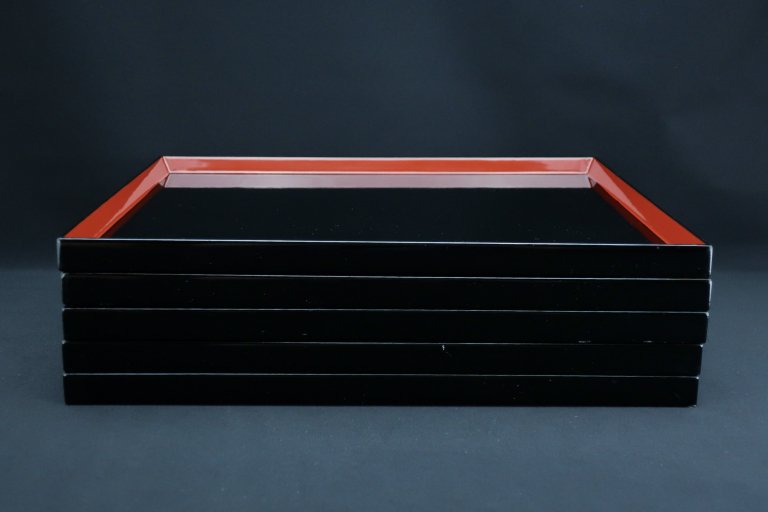 ɼĹ / Black & Red-lacquered Rectangular Trays  set of 5