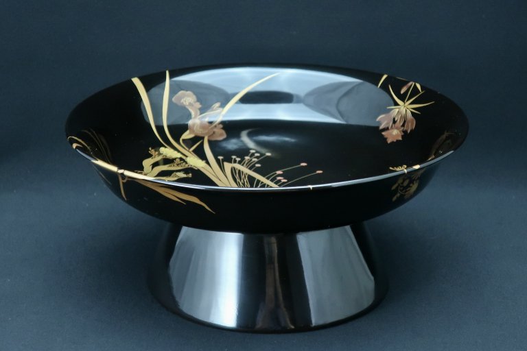 ɻ͵ּۻҴ / Black-lacquered Compote with 'makie' picture of Seasonal Flowers  set of 5