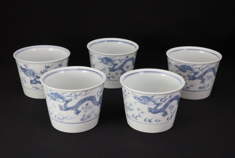 Τձζʸ޵ / Imari Blue & White Soba Cups with the picture of Dragons  set of 5