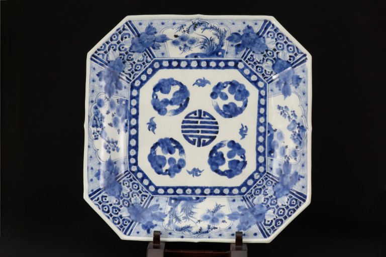 Τʸڳ绮 / Imari Large Suqare Blue & White Plate with the picture of Origami and Flowers