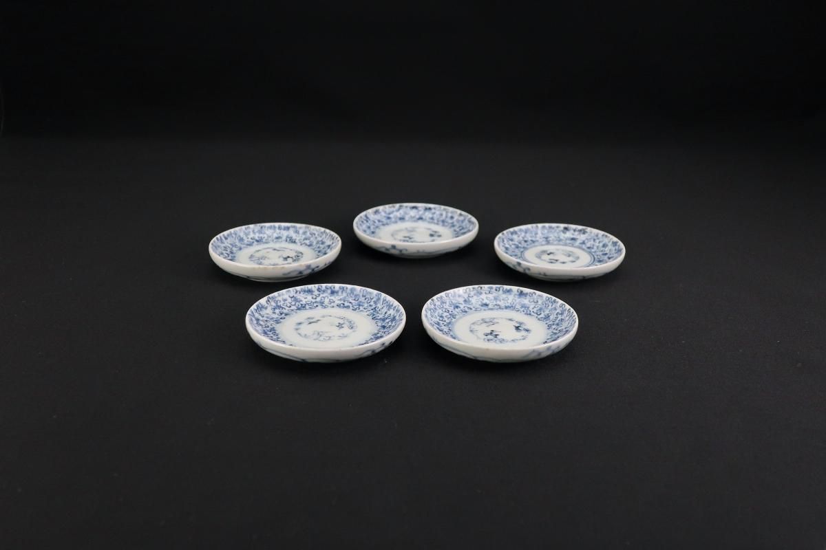 伊万里染付萩唐草文豆皿 五枚組 / Imari Small Blue & White